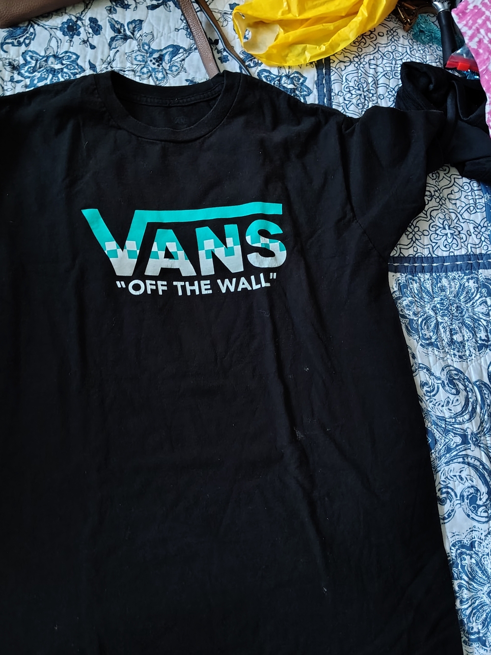Vans "Off The Wall" Black Tee with Teal Logo Size M